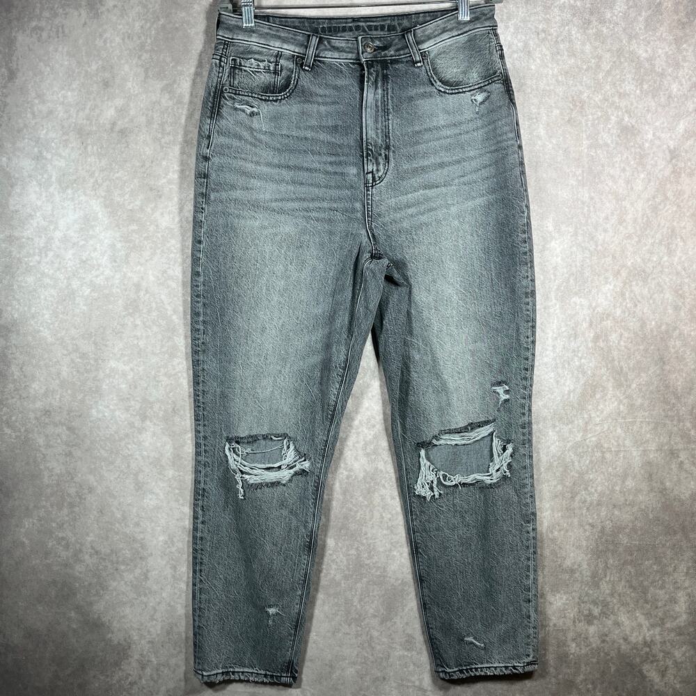 American Eagle AE Ripped Highest Waist Mom Jeans Womens Size 12 Gray Denim NEW
